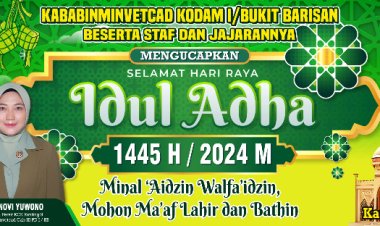 Kababinminvetcad Kodam I/Bukit Barisan dan Ketua Persit Ucapkan Idul Adha 1445 Hijriyah