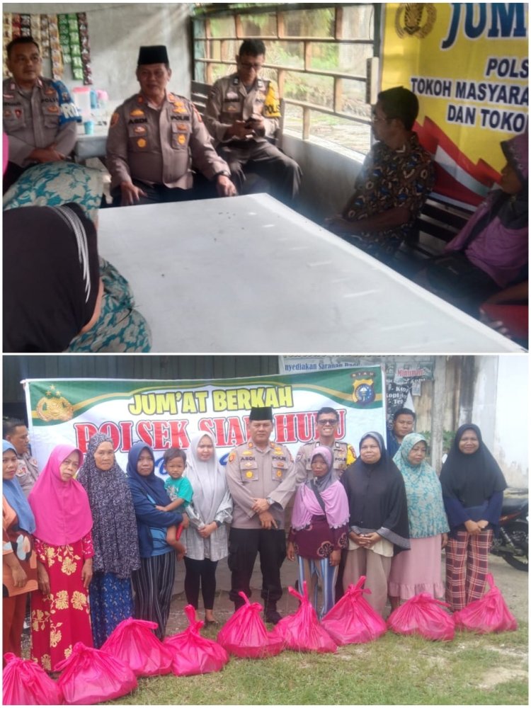 Gangguan Cuaca Tak Halangi Kapolsek Siak Hulu Laksanakan Jumat Curhat dan Jumat Berkah