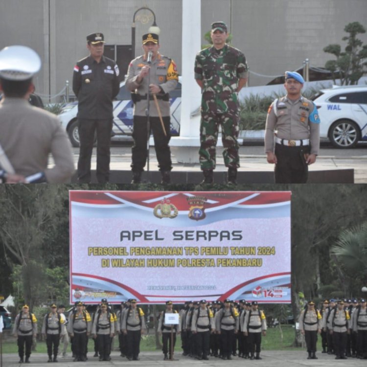 Dandim 0301/Pbr Dampingi Kapolresta Pimpin Apel Sarpras Personel Pengamanan TPS Pemilu 2024