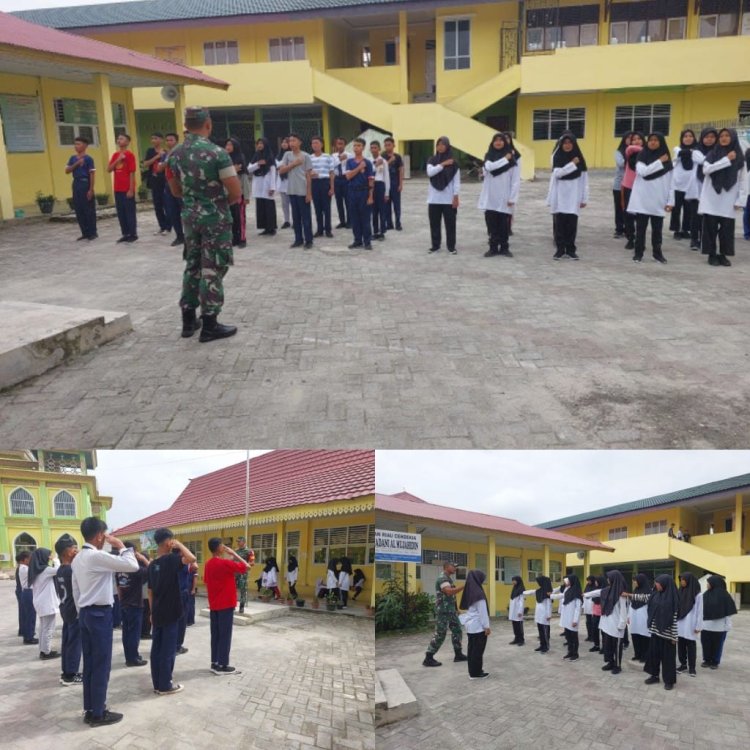 Babinsa Kodim 0301/Pbr Latih Siswa SMPIT Madani Al Mujahidin Semangat Patriot Melalui PBB