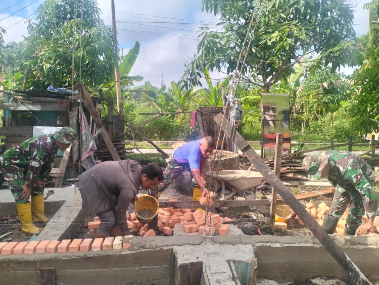 Hari ke 9 Pra TMMD, Satgas dan Warga Mulai Pemasangan Dinding Pondasi RTLH