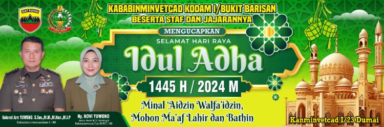 Kababinminvetcad Kodam I/Bukit Barisan dan Ketua Persit Ucapkan Idul Adha 1445 Hijriyah