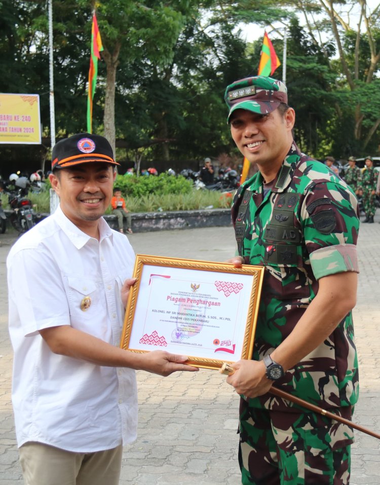 Dandim 0301 Pekanbaru Terima Penghargaan Partisipasi Penanggulangan Kebencanaan Tahun 2024