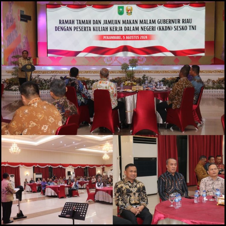 Wakili Dandim, Kasdim 0301/Pbr Hadiri Ramah Tamah dan Jamuan Makan Malam Gubri Dengan Peserta KKDN Sesko TNI