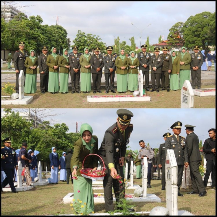 Didampingi Ketua Persit,Dandim 0301/Pbr Laksanakan Ziarah Ke TMP Kusuma Dharma