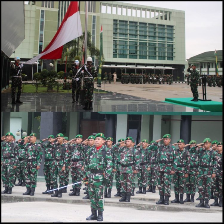 Kodim 0301/Pbr Ikuti Upacara Bendera 17-an di Makorem 031/Wira Bima