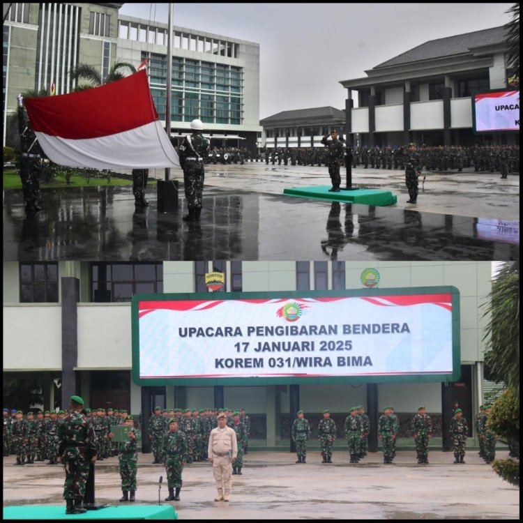 Kodim 0301/Pbr Laksanakan Upacara Bendera 17-an di Makorem 031/WB