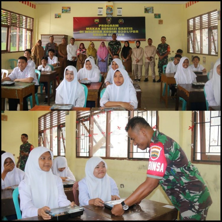 Sukseskan Program Pemerintah, Kodim 0301/Pbr Berikan Makan Sehat Bergizi Kepada 1001 Siswa YKWI