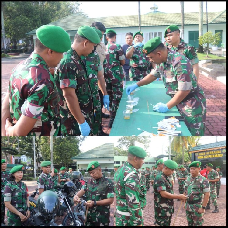 Dandim 0301/Pbr Laksanakan Pengecekan Kendaraan, HP dan Tes Urine Prajurit
