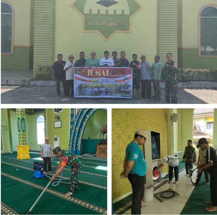 Kegiatan Jumat Bersih Kodim 0301/Pekanbaru, Bukti Kepedulian TNI pada Lingkungan dan Tempat Ibadah