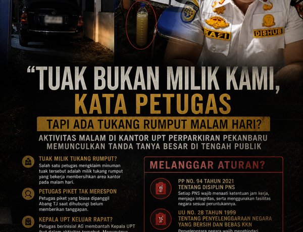Alasan “Tuak Milik Tukang Rumput” Muncul, Publik Pertanyakan Aktivitas Malam di Kantor UPT Perparkiran Pekanbaru