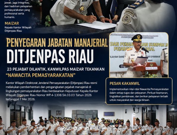 Penyegaran Jabatan Manajerial Ditjenpas Riau, Berikut Daftar Pejabat yang Dilantik