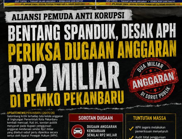 Aliansi Pemuda Anti Korupsi Bentang Spanduk, Desak APH Periksa Dugaan Anggaran Rp2 Miliar di Pemko Pekanbaru