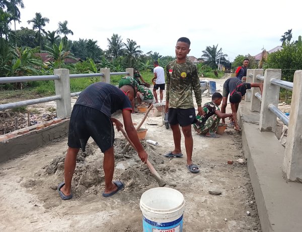 Kodim 0301/Pekanbaru Lanjutkan Pembangunan Wing Wall Jembatan Garuda Armco