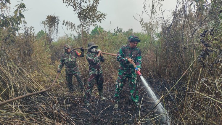 Babinsa Koramil 03/Senapelan Bersama Tim Gabungan Percepat Pendinginan Karhutla di Bandarraya